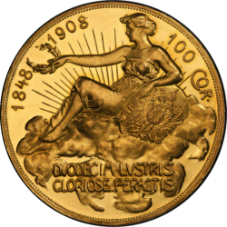 1908年 オーストリア 100コロナ金貨 雲上の女神 PCGS PR62+ CAMEO