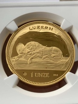 発行わずか54枚 1988年 スイス 嘆きのライオン 1オンスプルーフ金貨 NGC PF69UC