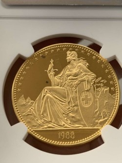 発行わずか54枚 1988年 スイス 嘆きのライオン 1オンスプルーフ金貨 NGC PF69UC