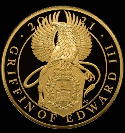 200万円を切る価格でご提供 世界中で完売 2021年 英国 クイーンズ ビースト エドワードIII グリフィン 5オンスプルーフ金貨