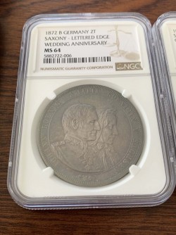 最高鑑定 UC単独1枚 1872年 ドイツ ヨハン王金婚式記念 2ターラー金貨（金打ち Gold Off Metal）48.70グラム NGC PF63 Ultra Cameo