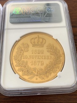 最高鑑定 UC単独1枚 1872年 ドイツ ヨハン王金婚式記念 2ターラー金貨（金打ち Gold Off Metal）48.70グラム NGC PF63 Ultra Cameo