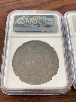 最高鑑定 UC単独1枚 1872年 ドイツ ヨハン王金婚式記念 2ターラー金貨（金打ち Gold Off Metal）48.70グラム NGC PF63 Ultra Cameo