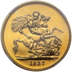 PF64 CAMEOだと最安値？ 1937年 英国 ジョージ6世 5ポンドプルーフ金貨 NGC PF64 CAMEO