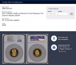 わずか13枚のみ 2021年 英国 クイーンズ ビースト エドワードIII グリフィン 5オンスプルーフ金貨 NGC PF70UC First Release
