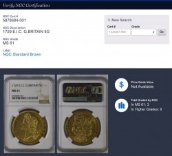 1729年 イギリス ジョージ二世 東インド会社 5ギニー金貨 NGC MS61 1729年 イギリス ジョージ二世 東インド会社 5ギニー金貨 NGC MS61
