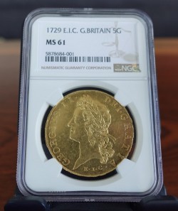 1729年 イギリス ジョージ二世 東インド会社 5ギニー金貨 NGC MS61 1729年 イギリス ジョージ二世 東インド会社 5ギニー金貨 NGC MS61