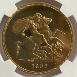 650万円をきる価格 1893年 英国 ヴィクトリア オールドヘッド 5ポンドプルーフ金貨 NGC PR62 CAMEO