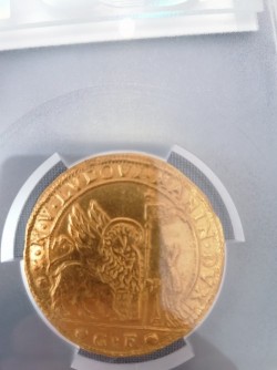 83.37グラムの超超大型金打ち金貨 1789年 イタリアーヴェニス 124 Soldi 金打ち PCGS AU53