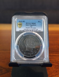 画像更新！！ 最高鑑定 2枚のみ 1812年 イタリア ミラノ ナポレオン一世 5リレ銀貨 PCGS MS62