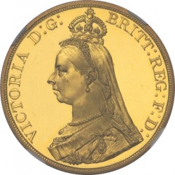 1887年イギリス ヴィクトリア女王 ジュビリー 5ポンドプルーフ金貨 NGC PF63 Ultra Cameo