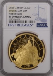 発行わずか50枚のみ 2021年 英国 ブリタニアとライオン 2オンスプルーフ金貨 NGC PF70UC First Releases