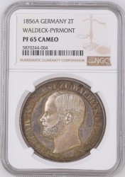 プルーフはこの一枚 激レア 1856A ドイツ WALDECK-PYRMONT 2ターラー銀貨 NGC PF65 CAMEO