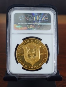 金の価値だけで33万円 NGC鑑定は全部4枚 単独2位 40グラム以上の大型 1963年 メキシコ ラゴス・デ・モレノ発見400周年記念ゴールドメダル NGC MS64