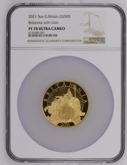 2021年 英国 ブリタニア ライオン 5オンスプルーフ金貨 NGC PF70UC