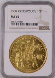 最高鑑定 1932年 チェコスロバキア 10ダカット金貨 NGC MS67