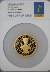 2021年 英国 アルフレッド大王没1150年 5オンスプルーフ金貨 NGC PF70UC First Day of Issue