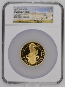 2020年 英国 ハノーバー ホワイトホース 5オンスプルーフ金貨 NGC PF70UC One of First 4 Struck