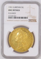 1741年 英国 ジョージ2世 5ギニー金貨 NGC UNC Cleaned