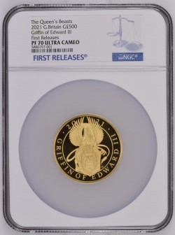 2021年 英国 クイーンズ ビースト エドワードIII グリフィン 5オンスプルーフ金貨 NGC PF70UC First Releases