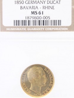 1850年 ドイツ 神聖ローマ帝国 バイエルン王 マクシミリアン2世 ダカット金貨 NGC MS61