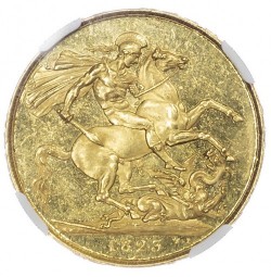 単年発行 1823年 英国 ジョージ4世2ポンド金貨  PCGS MS63