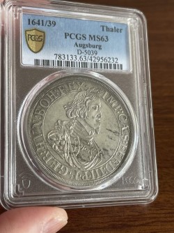 表示価格から10%オフ PCGS鑑定わずか3枚 1641/39年 ドイツ Augsburg ターラー銀貨 PCGS MS63