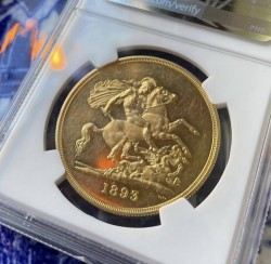 発行わずか773枚 1893年 英国 ヴィクトリア オールドヘッド 5ポンドプルーフ金貨 NGC PF61 CAMEO