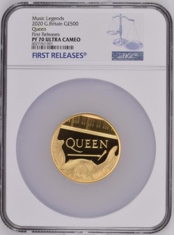 割引 元箱＆COA付き 2020年 英国 ミュージック・リジェンド Queen 5オンスプルーフ金貨 NGC PF70UC First Releases