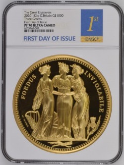 NGC PF70UC FDI は2枚のみ 2020年 英国 ロイヤルミント発行 スリーグレイセス 1キロプルーフ金貨 NGC PF70UC First Day of Issue