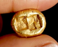 2500年前でこの状態！！ 動画あり 世界で最初のコイン 古代リディア 561-546BC クロイソス スターテル金貨ライトシリーズ 