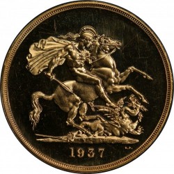1937年 英国 ジョージ6世 5ポンドプルーフ金貨 PCGS PR65 CAMEO