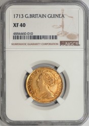 1713年 英国 アン女王 ギニー金貨 NGC XF40