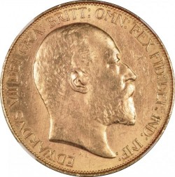 多くが溶解 1902年 英国 エドワード7世 5ポンド金貨 NGC MS63