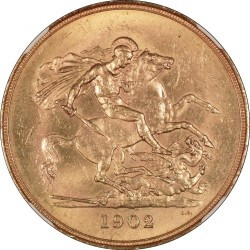 多くが溶解 1902年 英国 エドワード7世 5ポンド金貨 NGC MS63