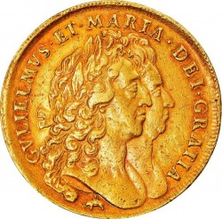 1691年 英国 ウィリアム＆メアリー 5ギニー金貨 AU50-53レベル