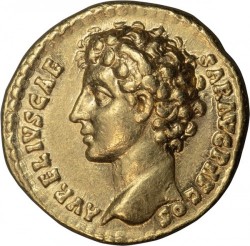 素晴らしい一枚 140-144 AD 古代ローマ帝国 マルクス・アウレリウス 金貨（ハイリリーフ）