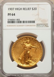 1907年 米国 セントゴーデンズ ハイリリーフ金貨 NGC PF64