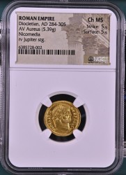 1700年ほど昔のコインでこの高鑑定 Ch MS 5/5 5/5 284-305 AD Aureus Diocletian 