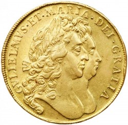 美しい状態 1694年 英国 ウィリアム＆メアリー 5ギニー金貨 PCGS AU Details - Rim Repaired