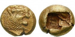 世界最古のコイン 他店と比べてください。状態の良さがわかるはず！！紀元前 610-546年 リディア クロイソス 1/3 ステーター金貨