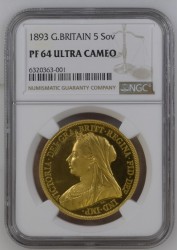 NGC13番目の高鑑定の一枚 1893年 英国 ヴィクトリア オールドヘッド 5ポンドプルーフ金貨 NGC PF64 ULTRA CAMEO NGC13番目の高鑑定の一枚 1893年 英国 ヴィクトリア オールドヘッド 5ポンドプルーフ金貨 NGC PF64 ULTRA CAMEO