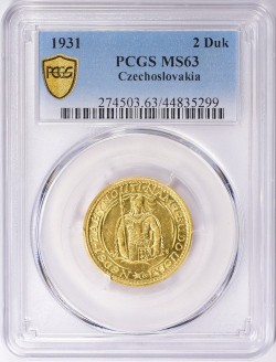 気づいた方はすぐ買って！ 相場140万円〜　PCGS鑑定はわずか7枚のみ 1931年 チェコスロバキア 2ダカット金貨 PCGS MS63