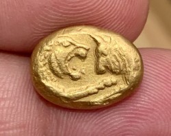 XF~AU 歴史上初の純金貨 古代リディア 561-546BC クロイソス ライト・スターテル金貨 XF