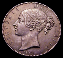 MS60レベル 1845年 英国 ヤング・ヴィクトリア女王 クラウン銀貨 CGS-UK 60