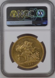 状態の良いものは少ない 1893年 英国 ヴィクトリア女王 ヴェール(オールド)ヘッド 5ポンド金貨 NGC MS62 状態の良いものは少ない 1893年 英国 ヴィクトリア女王 ヴェール(オールド)ヘッド 5ポンド金貨 NGC MS62