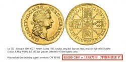 試鋳貨 1900年から確認されたのは2枚のみ 1727年 英国 ジョージ2世 パターンプルーフギニー金貨 NGC PF65