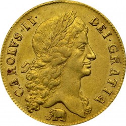 2ギニー初年度 1664年 英国 チャールス2世 2ギニー金貨 像あり