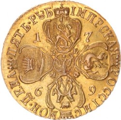 条件付き 美しい一枚 1769年 ロシア エカテリーナ2世 5ルーブル金貨