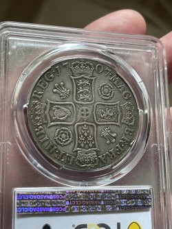 1707年 英国 統治前（Pre-Union）アン女王 クラウン銀貨 PCGS AU55